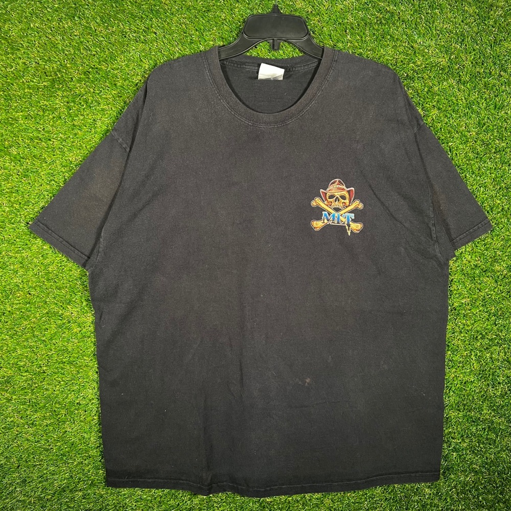 Port and Company Mens 2XL Black Biker‎ Graphic T-Shirt Skeleton Motorcycle MDT